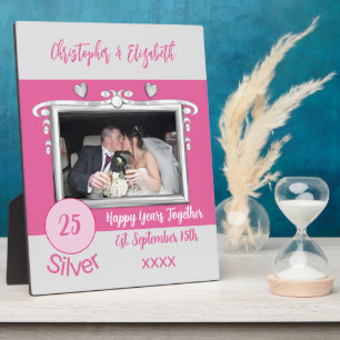 Silber 25 Jahre Jubiläum Namen Foto pink Fotoplatte