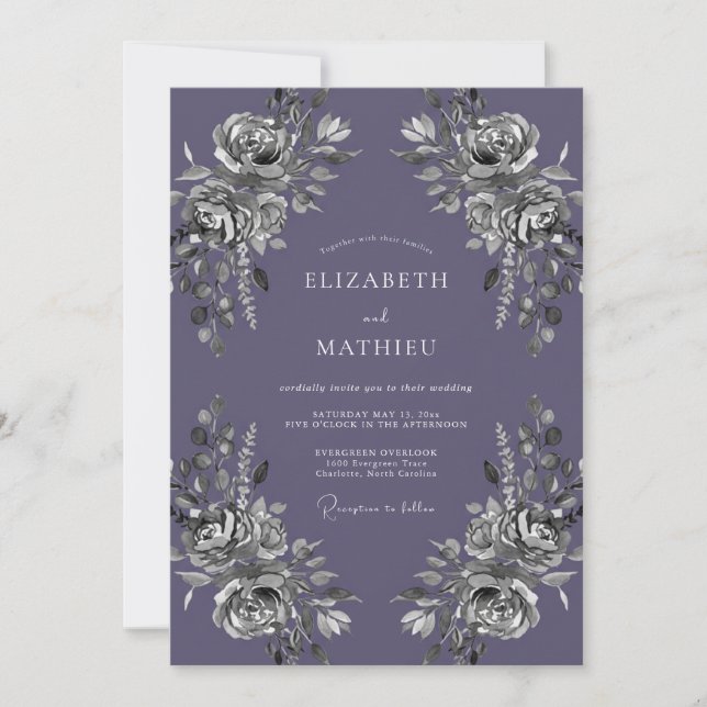 Silber-Amethyst-Hochzeit bemalt Einladung (Vorderseite)