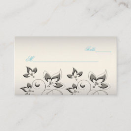 Silber-, Aqua- und Black Floral Placecards Platzkarte