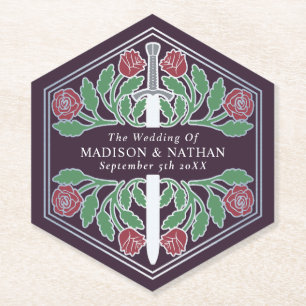 Silber Aubergine Royal Floral Schwert Hochzeit Untersetzer