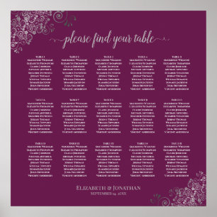 Silber auf Magenta 15 Tabelle Hochzeitstabelle Poster