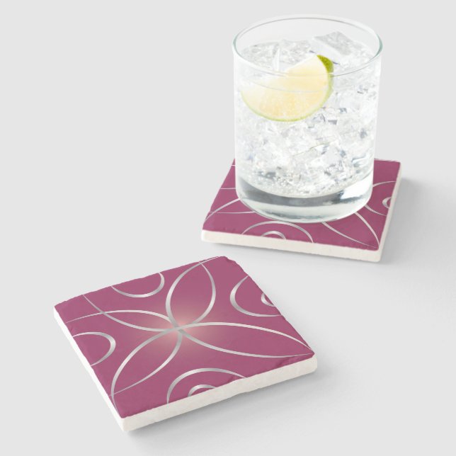 Silber auf Magenta Steinuntersetzer (Seitenansicht)