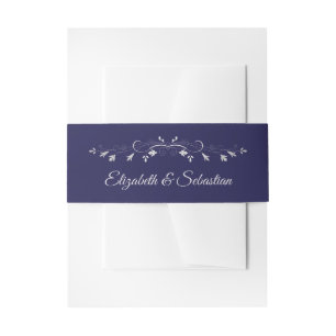 Silber auf marineblauer eleganter Hochzeitseinladu Einladungsbanderole