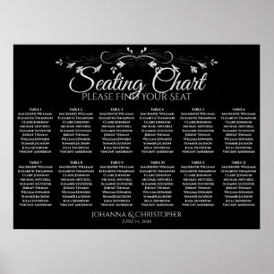 Silber auf Schwarz 12 Tabelle Hochzeitsdiagramm Poster