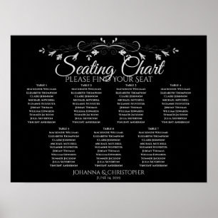 Silber auf Schwarz-Chic 7 Tabelle Hochzeitsdiagram Poster