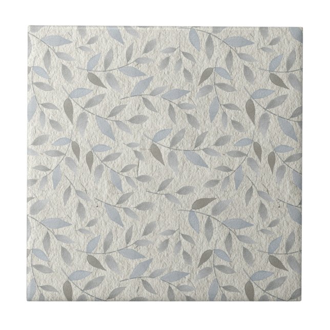 Silber-Blätter auf der Grautextur-Keramik Fliese (Vorderseite)