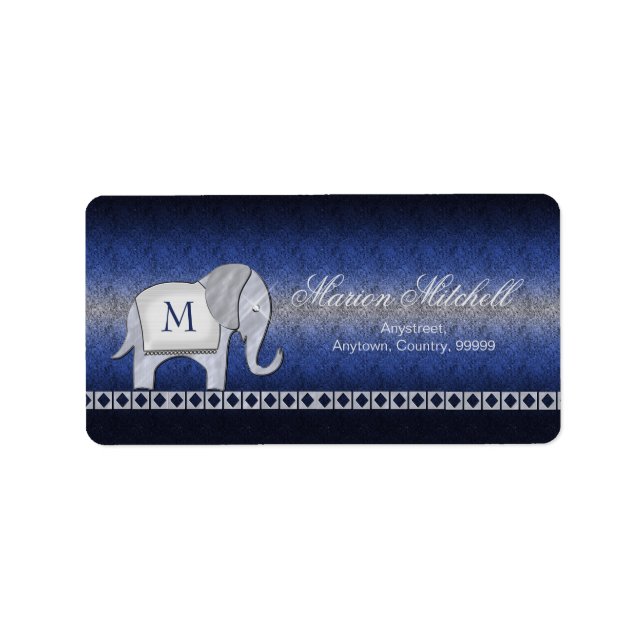 Silber/Blau-ID390 für Elephant Walk Monogram Adressaufkleber (Vorne)