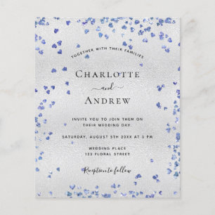 Silber-blaue Herzen preisgünstige Hochzeitseinladu Flyer