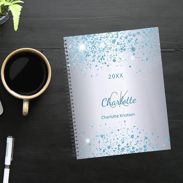 Silber-blauer Glitter-Name Monogramm 2027 Planer (Von Creator hochgeladen)