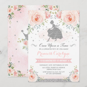 Silber Blush Rose Prinzessin Aschenputtel Geburtst Einladung