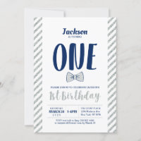 Silber, Bow-Krawatte | Junge 1. Geburtstag Einladu