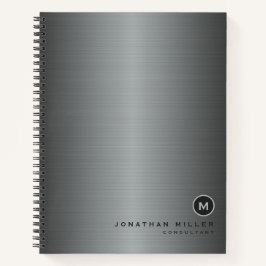Silber Brushed Metal Simple Monogram Notizbuch