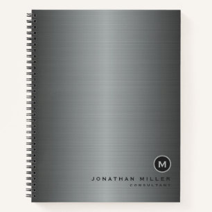 Silber Brushed Metal Simple Monogram Notizbuch