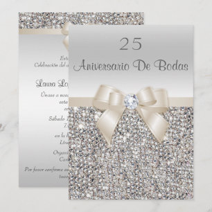 Silber Champagner 25. Hochzeitsjubiläum Pailletten Einladung