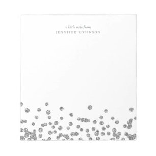 Silber Chic Glamour Faux Glitter Konfetti mit Name Notizblock