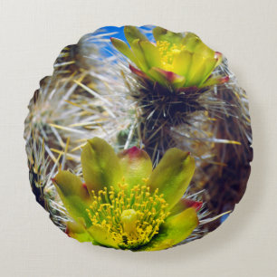 Silber Cholla Kaktus Wildblumen Rundes Kissen