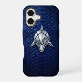 Silber-Chrom-Geometrischer Hai Blau Python iPhone 16 Hülle