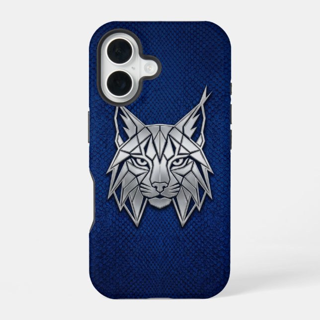 Silber-Chrom-Geometrischer Luchs Blau Python iPhon iPhone 16 Hülle (Rückseite)