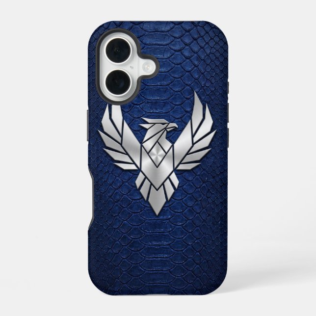 Silber Chrome Geometrisch Phoenix Blau Python iPho iPhone 16 Hülle (Rückseite)