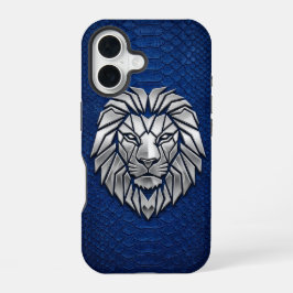 Silber Chrome Geometrischer Löwe Blau Python iPhon iPhone 16 Hülle