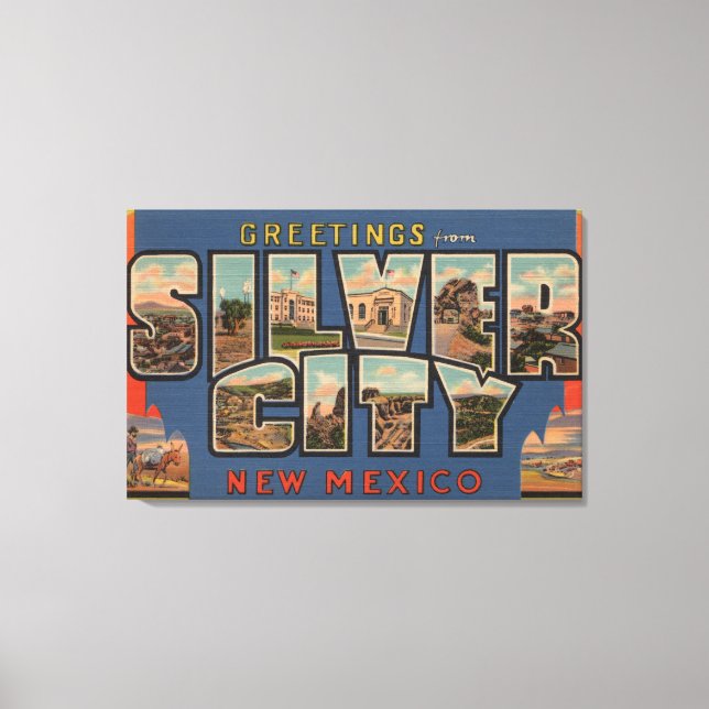 Silber City, New Mexico - Große Briefmarkenszenen Leinwanddruck (Vorderseite)