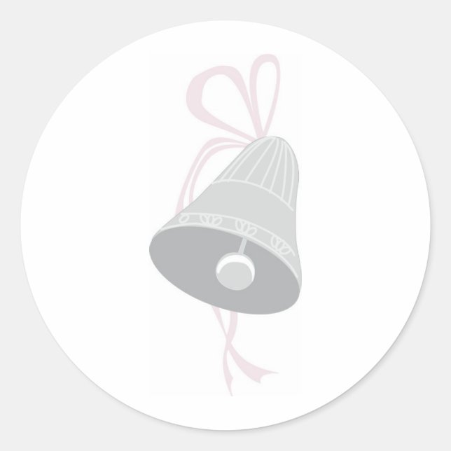 Silber dekorierte Hochzeitsglocke mit rosa Bow Runder Aufkleber (Vorderseite)