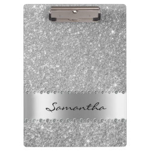 Silber Diamant Glitter Bling Mädchenname Klemmbrett