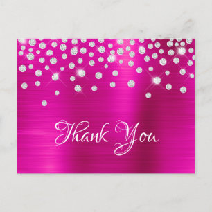 Silber-Diamant-Konfetti Hot Pink Satinfolie Postkarte