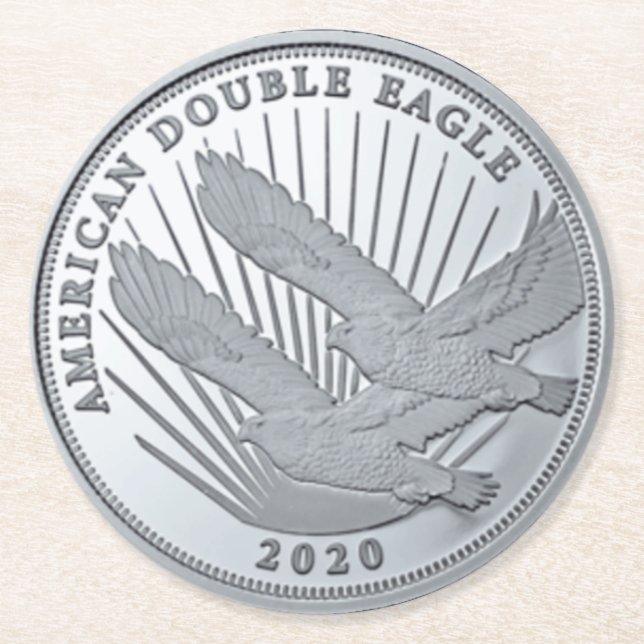 SILBER DOUBLE EGELCOIN RUNDER PAPPUNTERSETZER (Vorderseite)