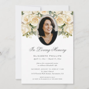 Silber Elfenbein Rose Foto Gedenken In Liebevoller Einladung