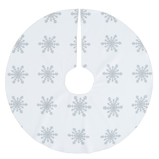 Silber farbige Schneeflocken auf Winter-Weiß Polyester Weihnachtsbaumdecke (Vorderseite)