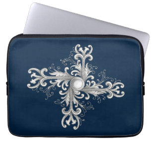 Silber-Filigran-Perlen-Vierblatt Laptopschutzhülle