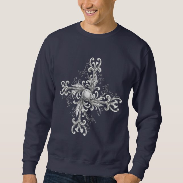 Silber-Filigran-Perlen-Vierblatt Sweatshirt (Vorderseite)