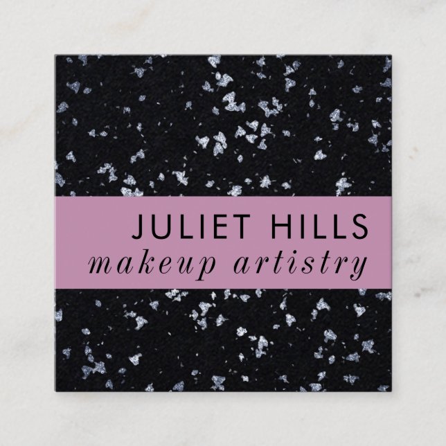 Silber Flakes, Rosa und Black Square Visitenkarte (Vorderseite)