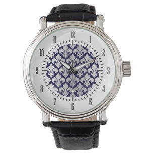 Silber Fleurs-De-lys und Blau Armbanduhr