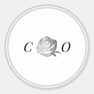 Silber floral dusty blue monogram minimalist runder aufkleber