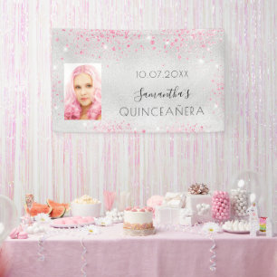 Silber-Foto aus Quinceanera lila Glitzer Monogramm Banner