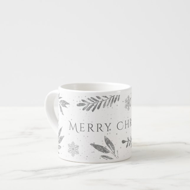 Silber Frohe Weihnachten, Silber Blätter Espressotasse (Vorderseite Links)