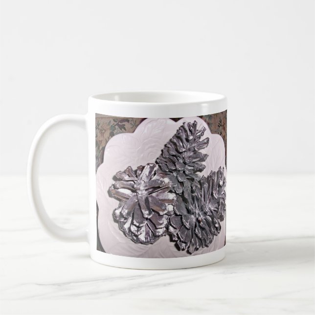 Silber gemalte Kiefernkegel Kaffeetasse (Links)