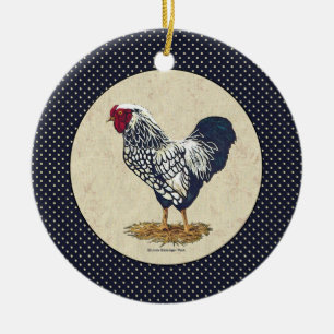 Silber geschnürtes Wyandotte Hahn-Denim Keramikornament