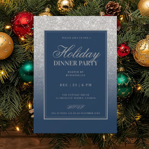 Silber Glam FAUX Glitter Feiertags-Dinner Navy Bla Einladung