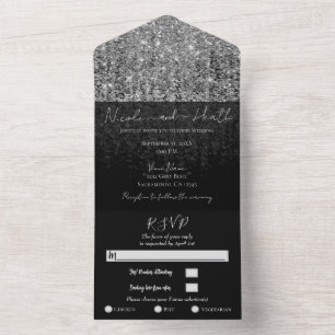 Silber Glam Glitter Moderne Chic Funkeln Hochzeit  All In One Einladung