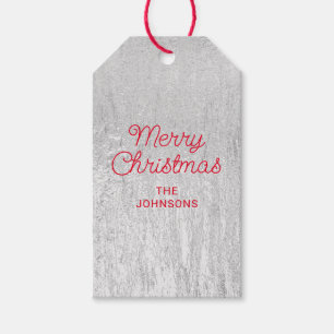 Silber Glam Textur Rot Frohe Weihnachten Geschenkanhänger