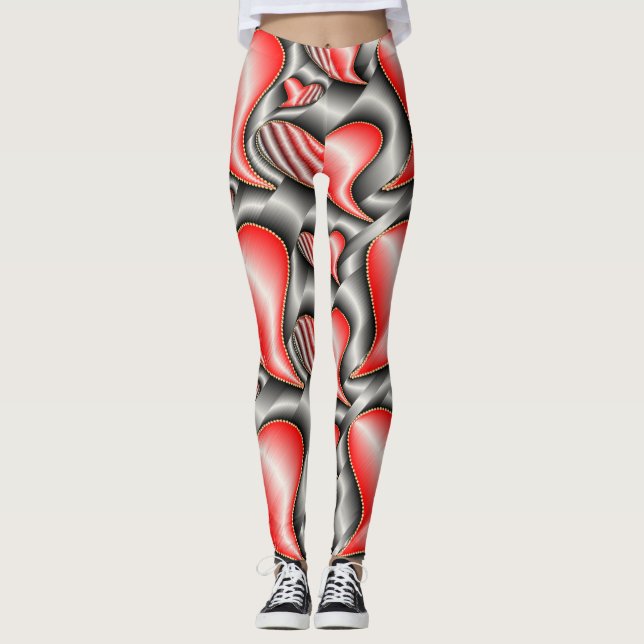silber, glänzend, Liebe, Herz, rot, valentinisch,  Leggings (Vorderseite)