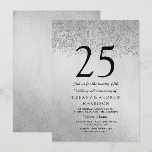Silber Glitter 25. Hochzeitsjubiläum Einladung