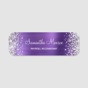 Silber Glitter Amethyst Folie Name Titel Namensschild