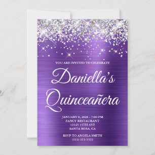 Silber Glitter Amethyst Folie Quinceañera Einladung