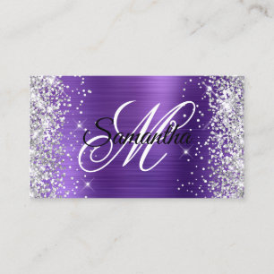 Silber Glitter Amethyst Lila Folie Fancy Monogramm Visitenkarte