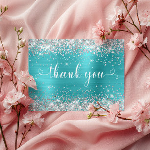 Silber Glitter Aqua Blau Sweet 16 Herzen Danke Postkarte