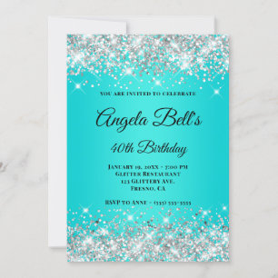 Silber Glitter Aqua Türkis Ombre Fancy Monogramm Einladung